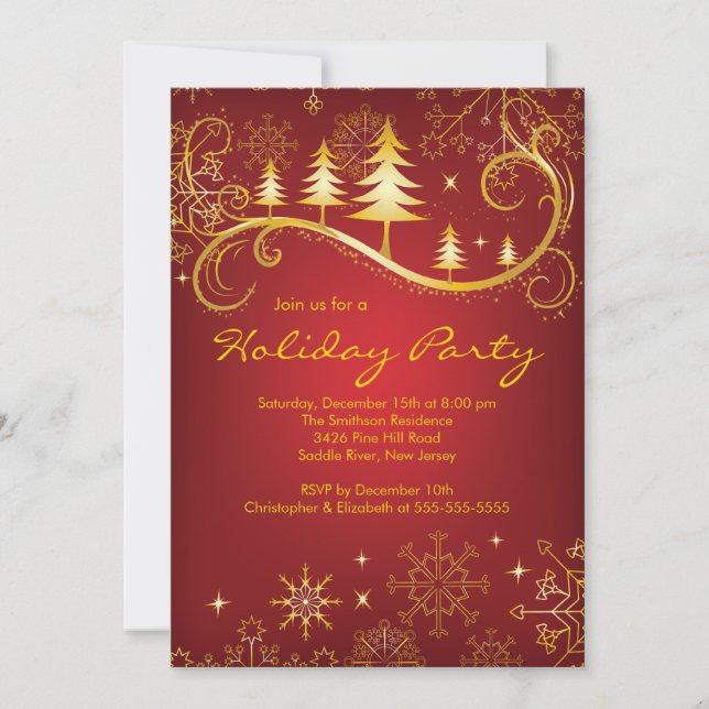 Invitación Chic Snowflakes Christmas Trees Holiday Party (Anverso)