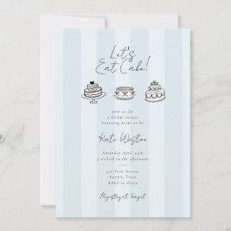 Invitación Chic Striped Let’s Eat Cake Blue Bridal Shower