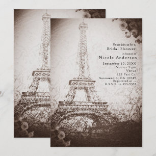 Invitación Chic Torre Eiffel y Rosas París Vintage
