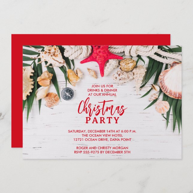 Invitación Chic Tropical Merry Christmas Party (Anverso / Reverso)
