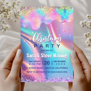 Invitación Chic unicornio holográfico gotea purpurina Navidad