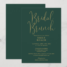 Invitación Chic Verde Esmeralda Oro Escritura Ramo Nupcial Fi