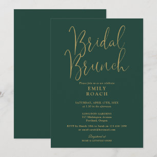 Invitación Chic Verde Esmeralda Oro Escritura Ramo Nupcial Fi