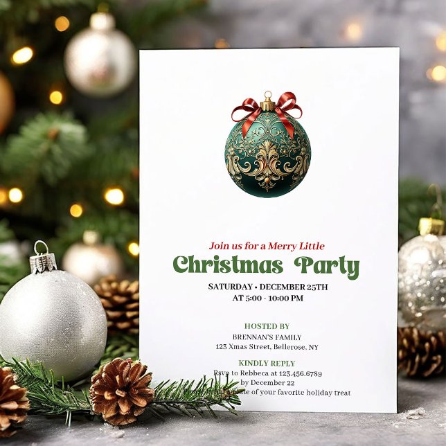 Invitación Chic Victorian Christmas Bauble Holiday Invite (Chic Victorian Christmas Angel Holiday Invite)
