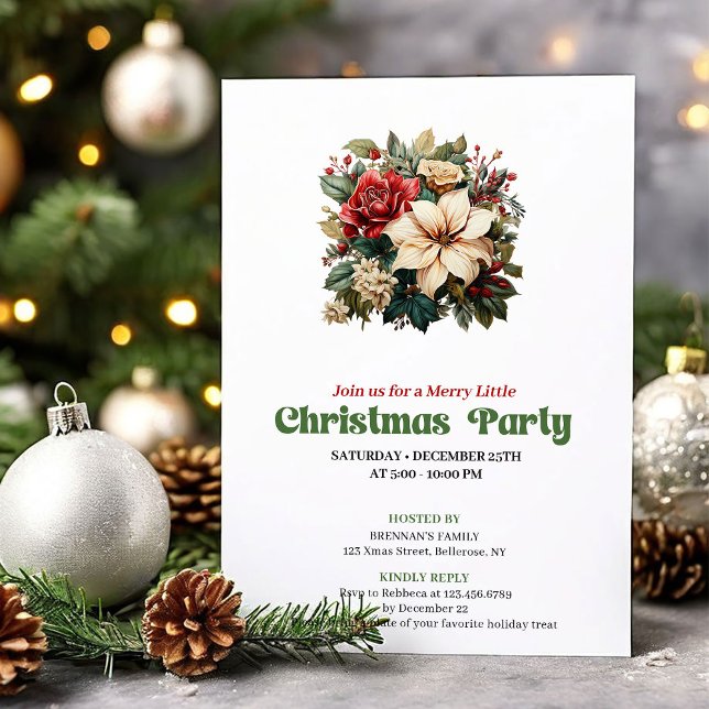 Invitación Chic Victorian Christmas flowers party invitation (Chic Victorian Christmas angel party invitation

)