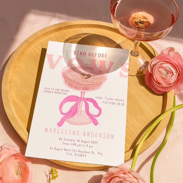 Invitación Chic Vino Before Vows Pink Wine Bow Bridal Shower (Subido por el creador)