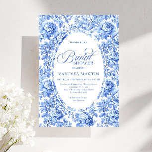 Invitación Chic Vintage Francés Toile Rosas Azules Despedida
