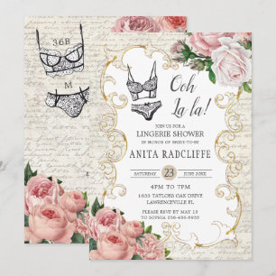 Invitación Chic Vintage Rosas Francesas Ropa Interior Despedi