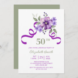 Invitación Chic Violet Flower Purple Ribbon Birthday