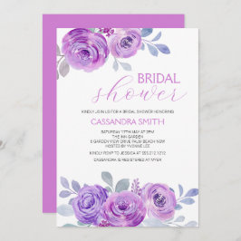 Invitación Chic Violet Rose Greenery Floral Bridal Shower