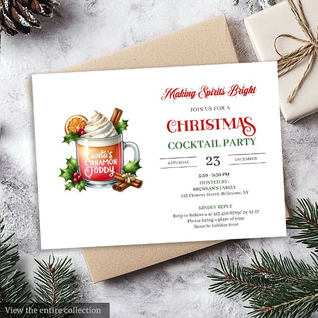 Invitación Chic Watercolor editable Christmas cocktails party (Watercolor editable Christmas cocktails party invitation

)