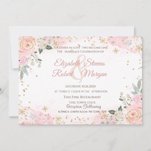 Invitación Chic Watercolor Flowers Snowflakes Wedding  (Anverso)