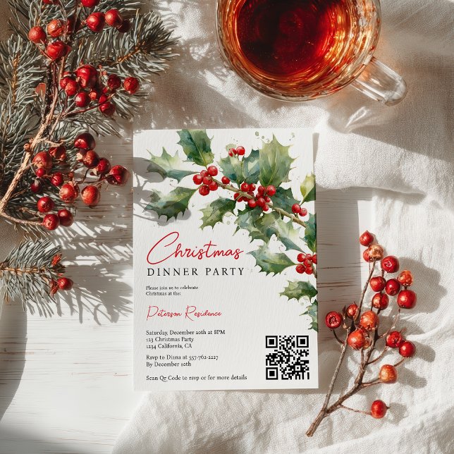 Invitación Chic Watercolor Holly Berries Christmas Corporate (Chic Watercolor Holly Berries Christmas Corporate Invitation)