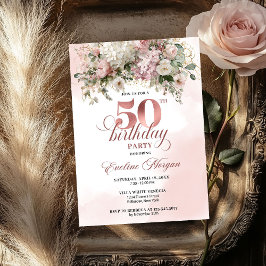 Invitación Chic Watercolor Rose Gold Blush Floral 50 Birthday