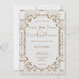 Invitación Chic White Gold Great Art Deco Wedding