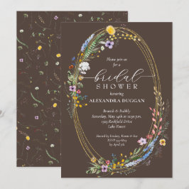 Invitación Chic Wildflowers on Brown Bridal Shower