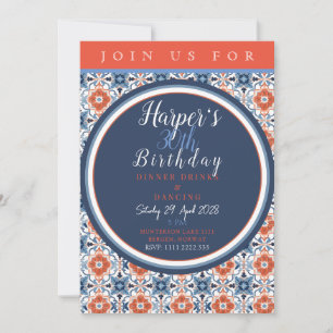 Invitación Chic y Detallado Cumpleaños Azul Marino