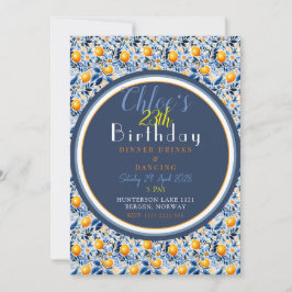 Invitación Chic y Detallado Cumpleaños Azul Marino y Cítrico