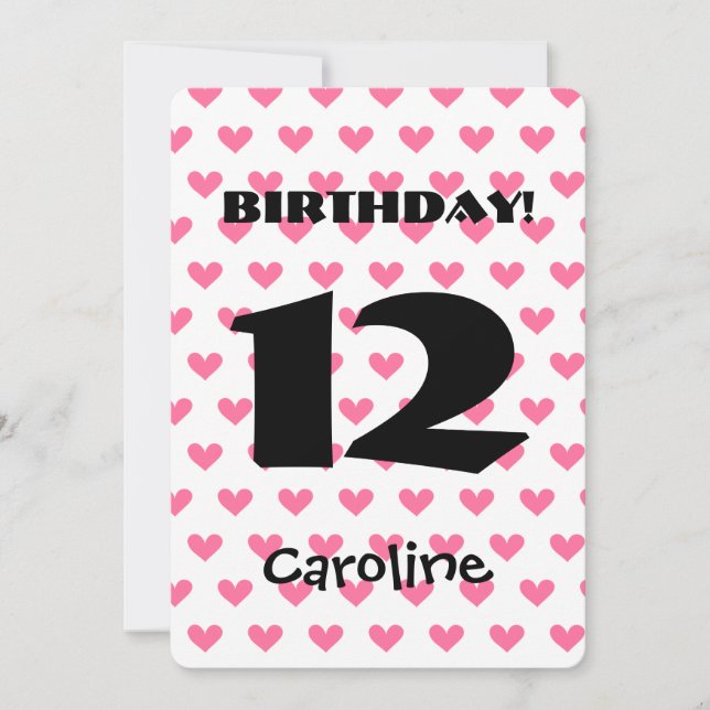 Invitación Chica 12º Nacimiento Nombre personalizado moderno  (Anverso)