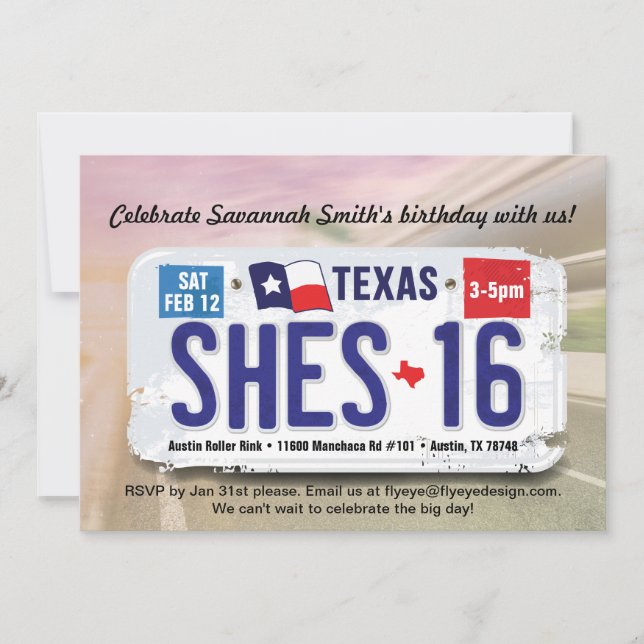 Invitación Chica 16º cumpleaños a Texas (Anverso)