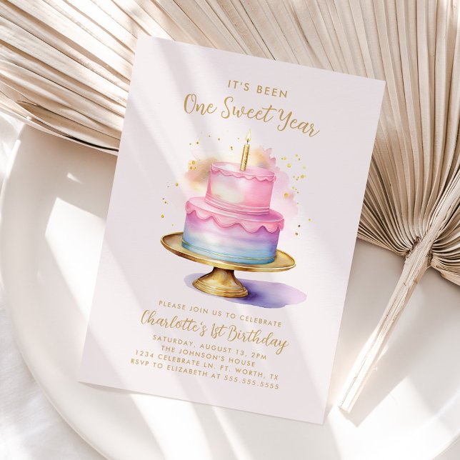 Invitación Chica 1.ᵉʳ Pastel Fiesta de cumpleaños (Subido por el creador)