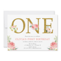 Chica 1 cumpleaños color rosa rosa y dorado floral