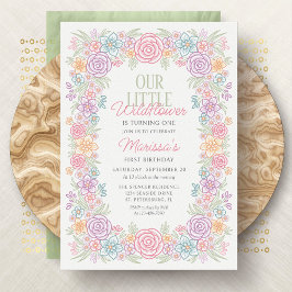 Invitación Chica 1 cumpleaños Floral de flores silvestres