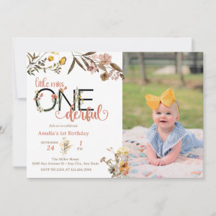 Invitación Chica 1 cumpleaños Pequeña Miss Onemaravilloso