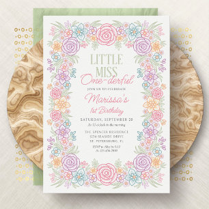 Invitación Chica 1er cumpleaños Miss Una Maravillosa Floral