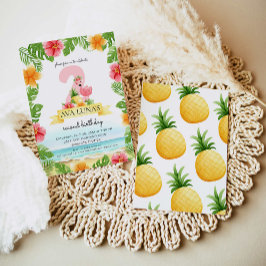 Invitación Chica 2 de verano de flamenco rosado tropical