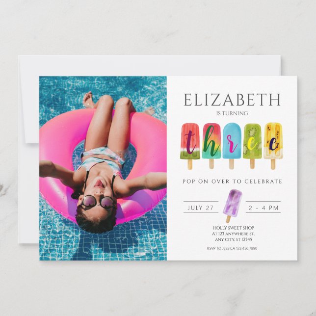 Invitación Chica 3.ᵉʳ verano popsicle helado helado (Anverso)