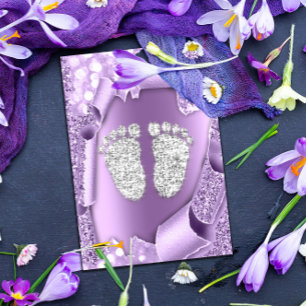 Invitación Chica 3d Violet Silver Purple Baby Shower Feet Boy
