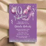 Invitación Chica 40 Aniversario del Fabuloso Morado Moderno 4<br><div class="desc">Fabuloso 40 Invitaciones de cumpleaños 40 Chica de Purpurina Púrpura Moderno.</div>