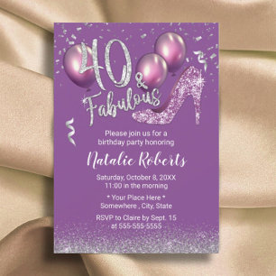 Invitación Chica 40 Aniversario del Fabuloso Morado Moderno 4