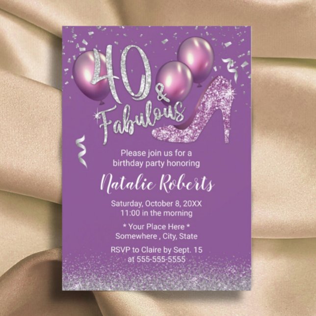 Invitación Chica 40 Aniversario del Fabuloso Morado Moderno 4 (Subido por el creador)
