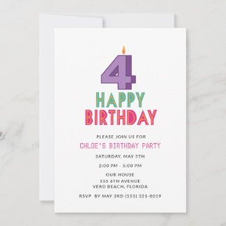 Invitación Chica 4.º Fiesta de cumpleaños Fiesta fotográfico