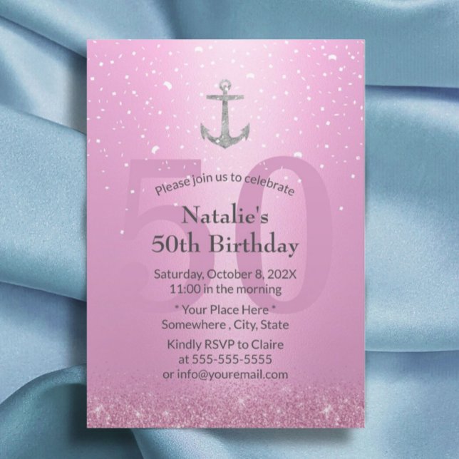 Invitación Chica 50.º Ancla Rosa y Plata (Subido por el creador)