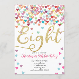 Invitación Chica 8vo Corazones de cumpleaños Confetti Purpuri