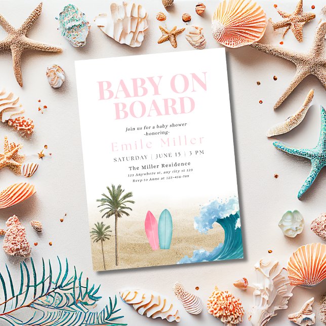 Invitación Chica a bordo, baby shower, playa de surf, baby sh (Subido por el creador)