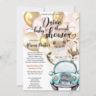 Invitación Chica a través de Baby Shower   Safari Friends