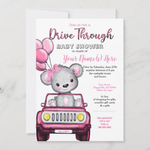 Invitación Chica A Través De Baby Shower Teddy Bear