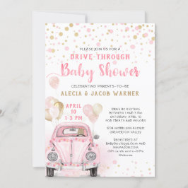 Invitación Chica A Través De Un Coche De Oro Rosado De Baby S