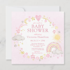 Invitación Chica acuarela Arcoiris Baby Shower