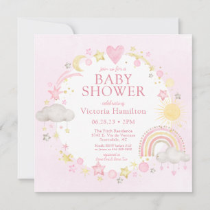 Invitación Chica acuarela Arcoiris Baby Shower