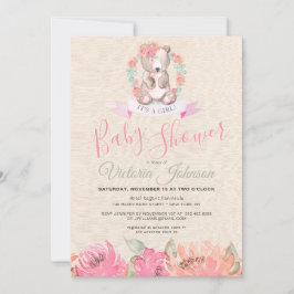 Invitación Chica acuarela Bear Bear Woodland Floral