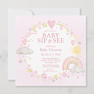Invitación Chica Acuarela Rainbow Baby Sip Y Ver