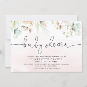 Invitación Chica acuarela Rubor rosa Floral Baby Shower