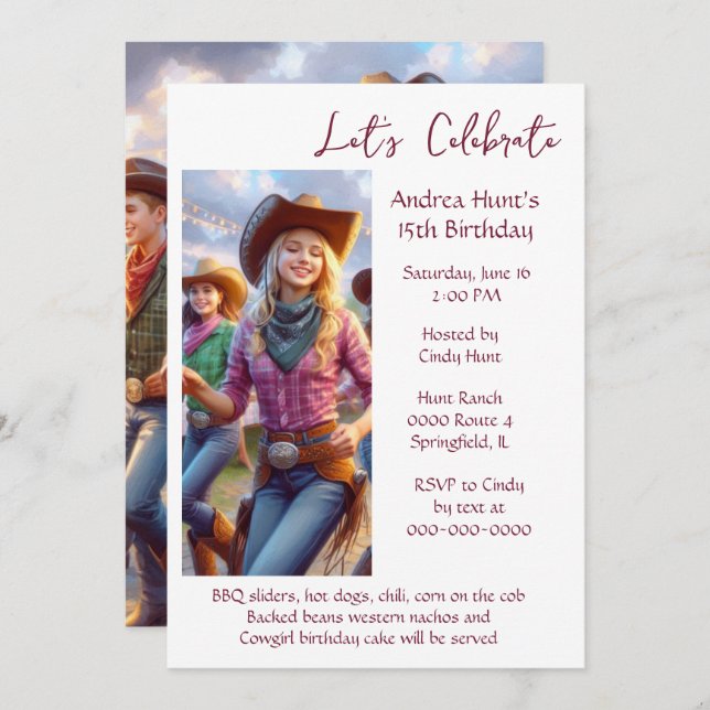 Invitación Chica adolescente 15ª fiesta de cumpleaños (Anverso / Reverso)