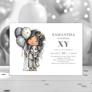 Invitación Chica adolescente extravagante cumpleaños en negro