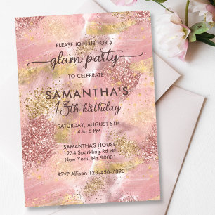 Invitación Chica adolescente moderno Glam Fiesta Faux Rosa Go